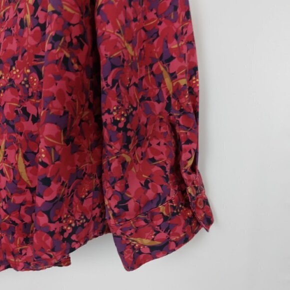 Coldwater Creek | Red Floral Button Front Blouse Shirt | Size M - Picture 3 of 7